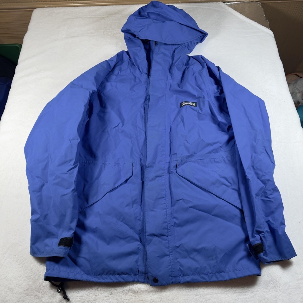 Vintage Campmor Jacket Mens Large Blue Gore-Tex Hooded Rain Coat‎ Made USA 90s